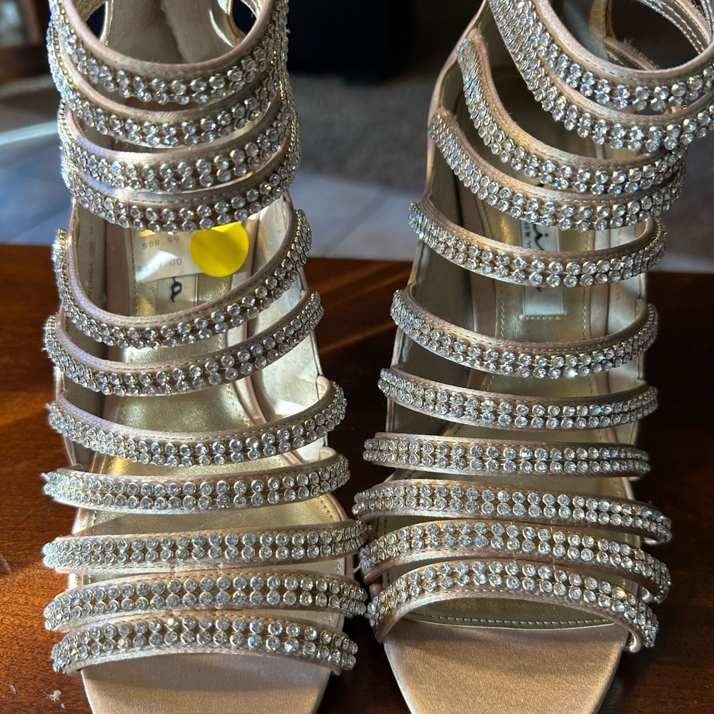 Nina Gold Rhinestone Strappy Heels